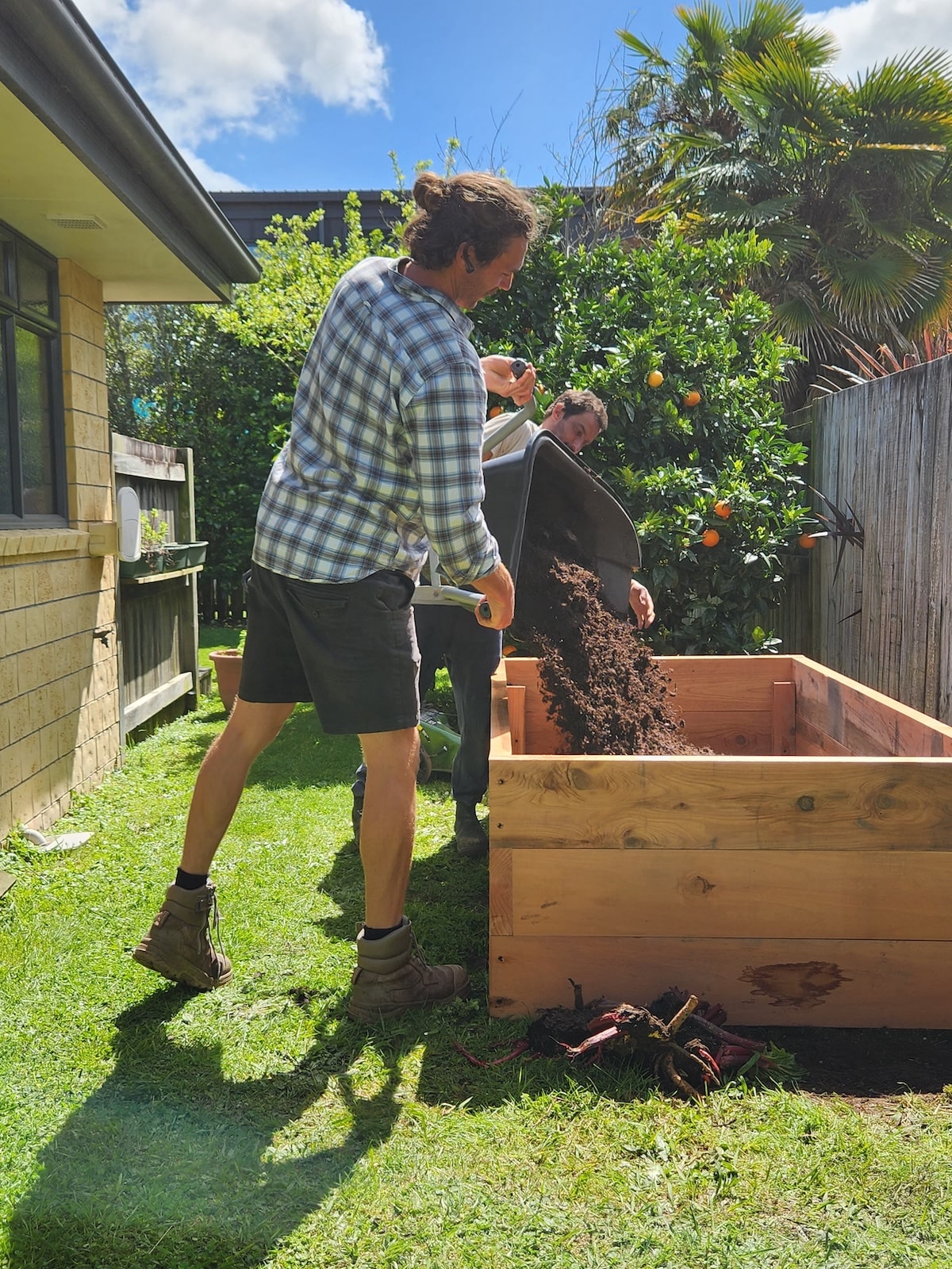 Raised garden beds being installed
