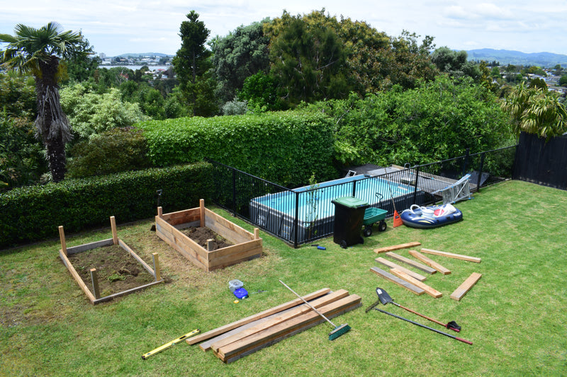 Completed macrocarpa beds with mulched paths